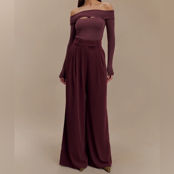 NWT Jacqueline Pleated Wide Leg Pants Mahogany - Picture 2 of 12